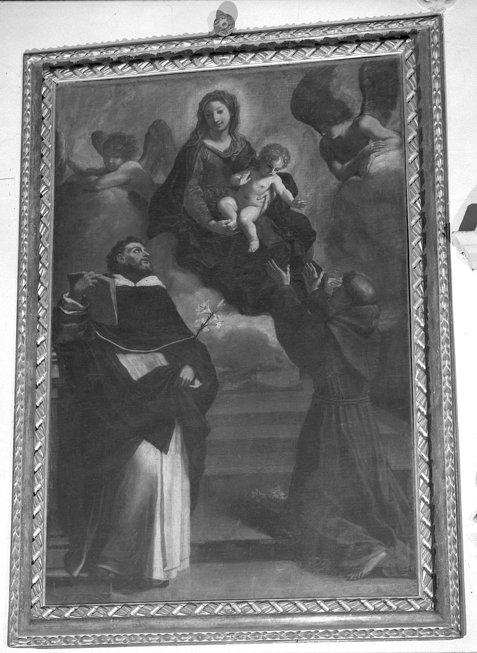 Madonna in gloria con Gesù Bambino, San Domenico e Sant'Antonio da Padova (dipinto) di Sirani Elisabetta (seconda metà sec. XVII)