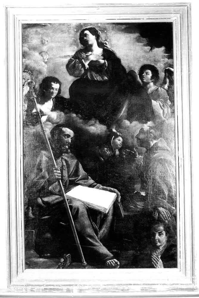 Madonna Assunta con San Buonaventura, San Francesco d'Assisi e donatrice (dipinto) di Zallone Benedetto (sec. XVII)