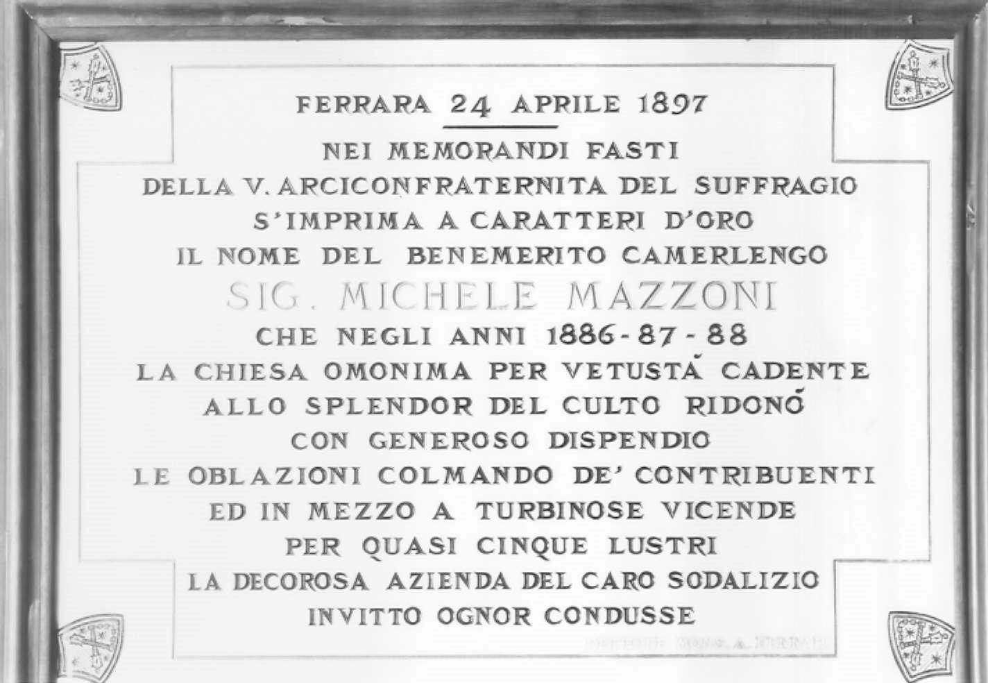 lapide celebrativa - bottega ferrarese (sec. XIX)