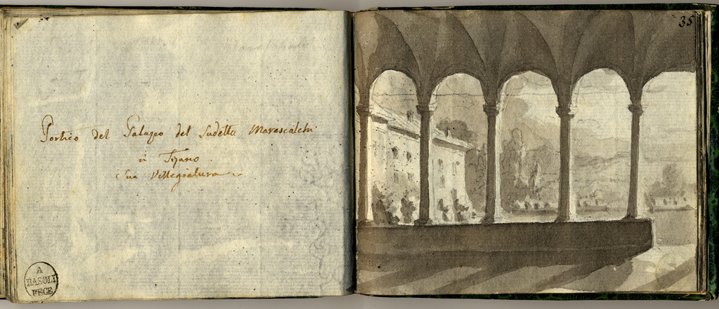 portico del palazzo del sudetto Marescalchi in Tizano, sua villegiatura, portico (stampa, elemento d'insieme) di Basoli Antonio (sec. XIX)