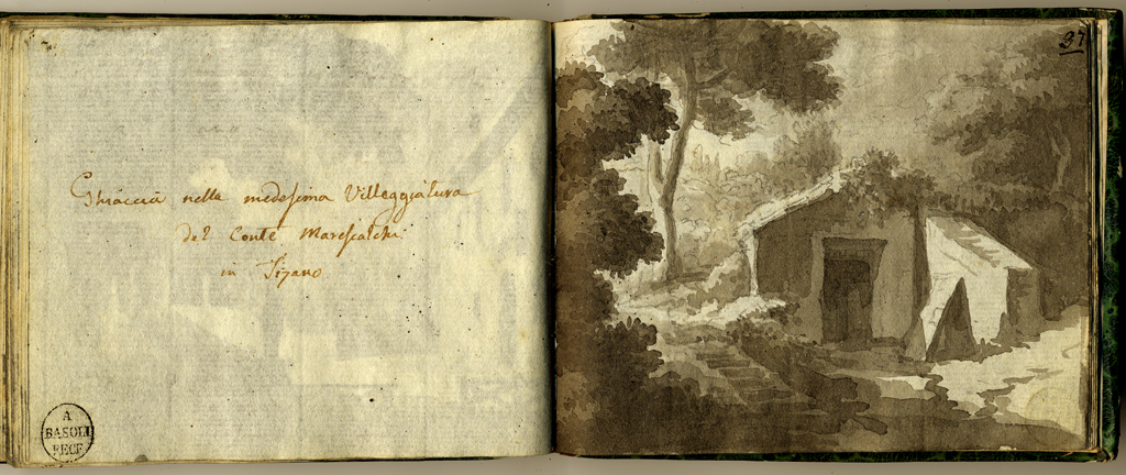 veduta con alberi (stampa, elemento d'insieme) di Basoli Antonio (sec. XIX)