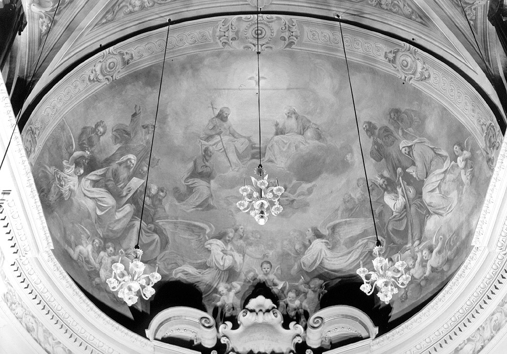 Cristo con Dio Padre, Santi, Profeti e Angeli (dipinto, complesso decorativo) di Guardassoni Alessandro (sec. XIX)