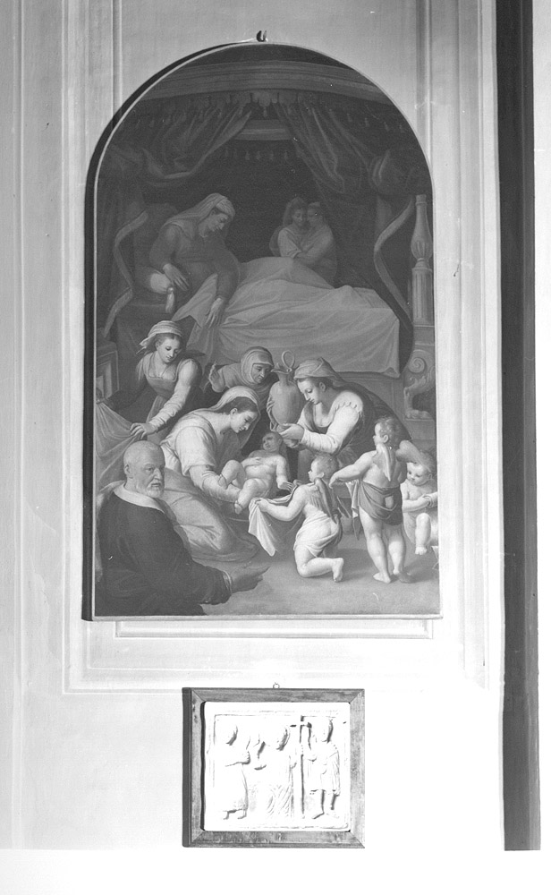 Nascita di San Giovanni Battista (dipinto) di Samacchini Orazio (sec. XVI)