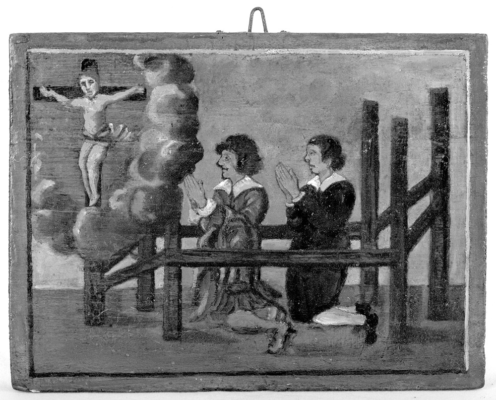 Due figure entro uno steccato (ex voto) - ambito emiliano (sec. XVII)