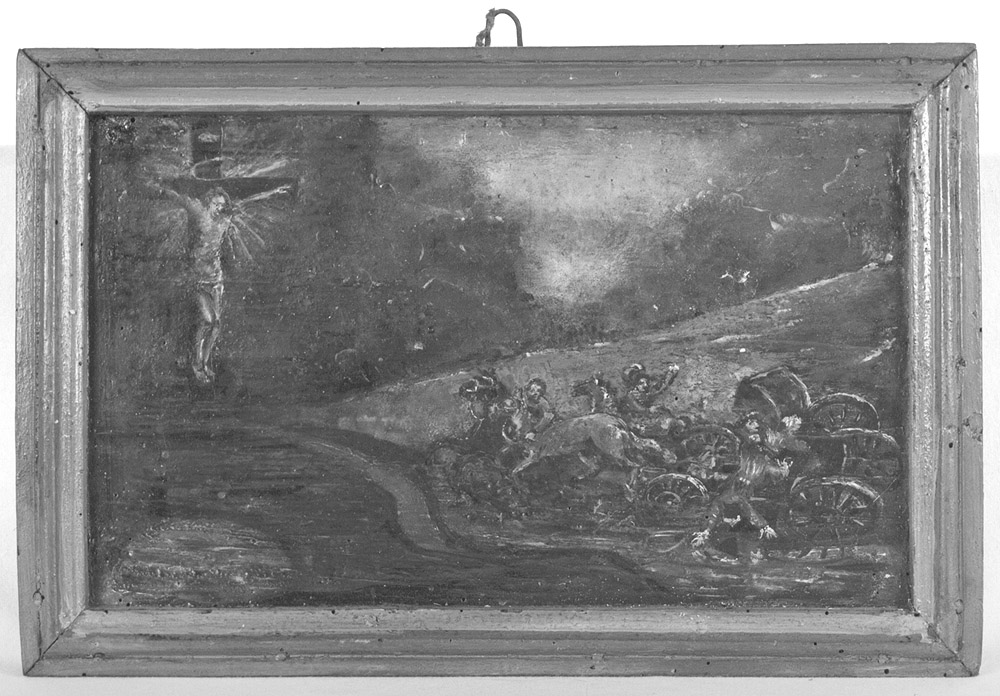 Scontro di carrozze presso un ponte (ex voto) - ambito emiliano (sec. XVIII)