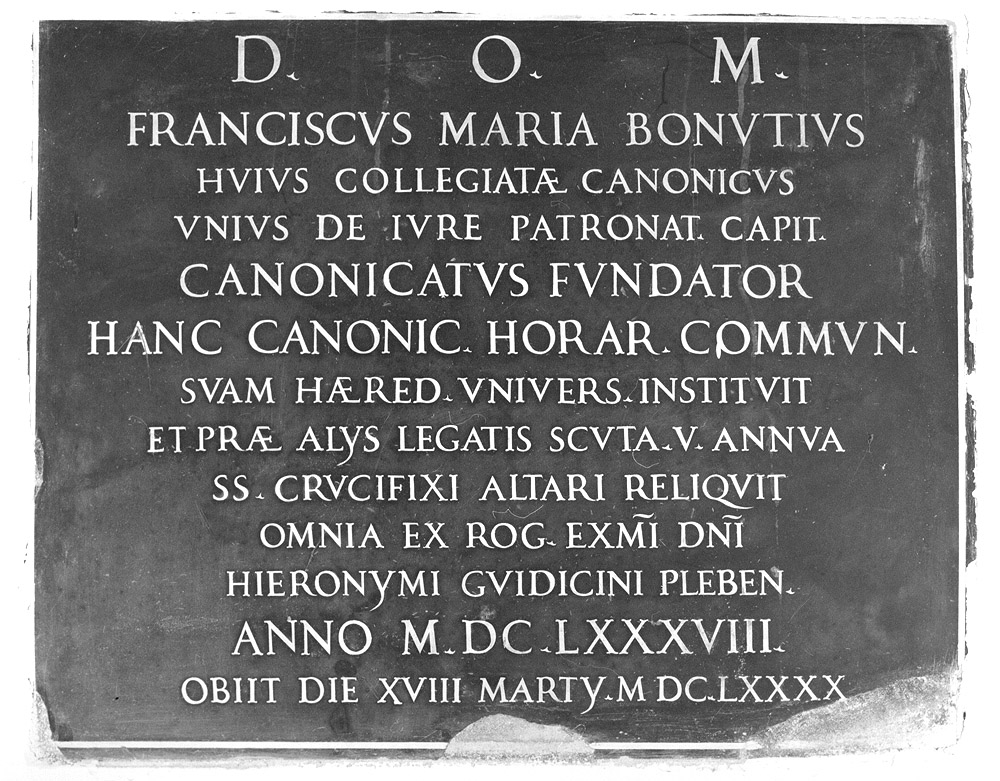 Francesco Maria Bonuzi (lapide commemorativa) - manifattura emiliana (sec. XVII)