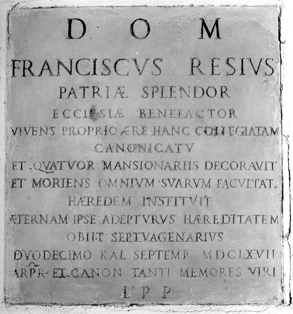 Francesco Resi (lapide commemorativa) - manifattura emiliana (sec. XVII)