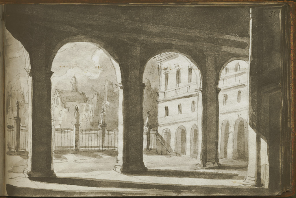 casa Buara col giardino al corso di Milano, veduta di palazzo con giardino (stampa, elemento d'insieme) di Basoli Antonio (sec. XIX)