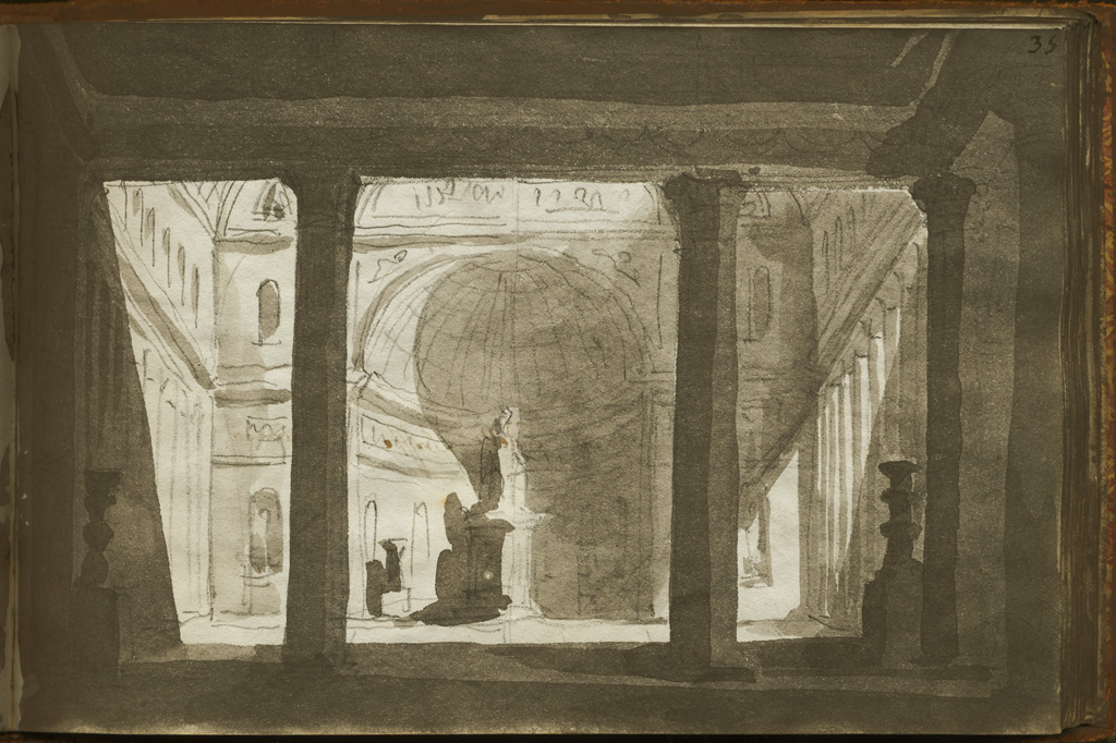 tempio tratto da scena dipinta, scena teatrale (stampa, elemento d'insieme) di Basoli Antonio (sec. XIX)