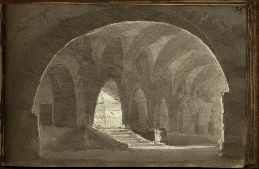 carcere, scena dipinta, scena teatrale (stampa, elemento d'insieme) di Basoli Antonio (sec. XIX)