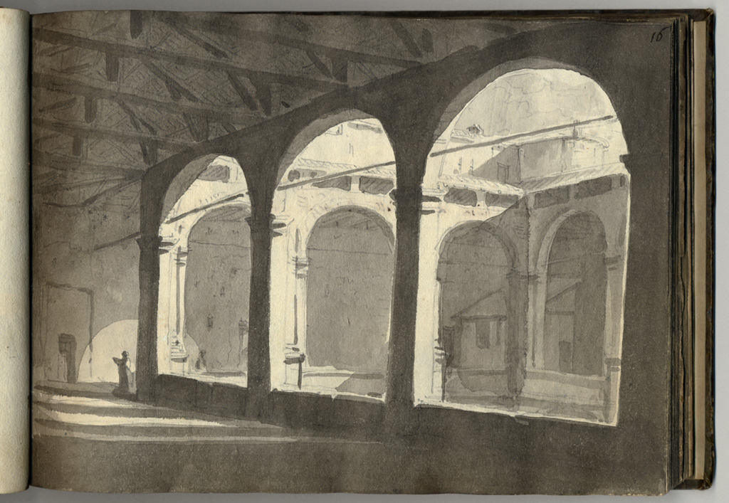 loggia superiore del Palazzo Bentivoglio in Bologna, loggia (stampa, elemento d'insieme) di Basoli Antonio (sec. XIX)