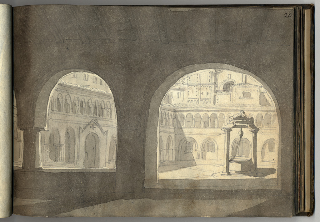 cortile del convento di S. Stefano in Bologna, interno di cortile (stampa, elemento d'insieme) di Basoli Antonio (sec. XIX)