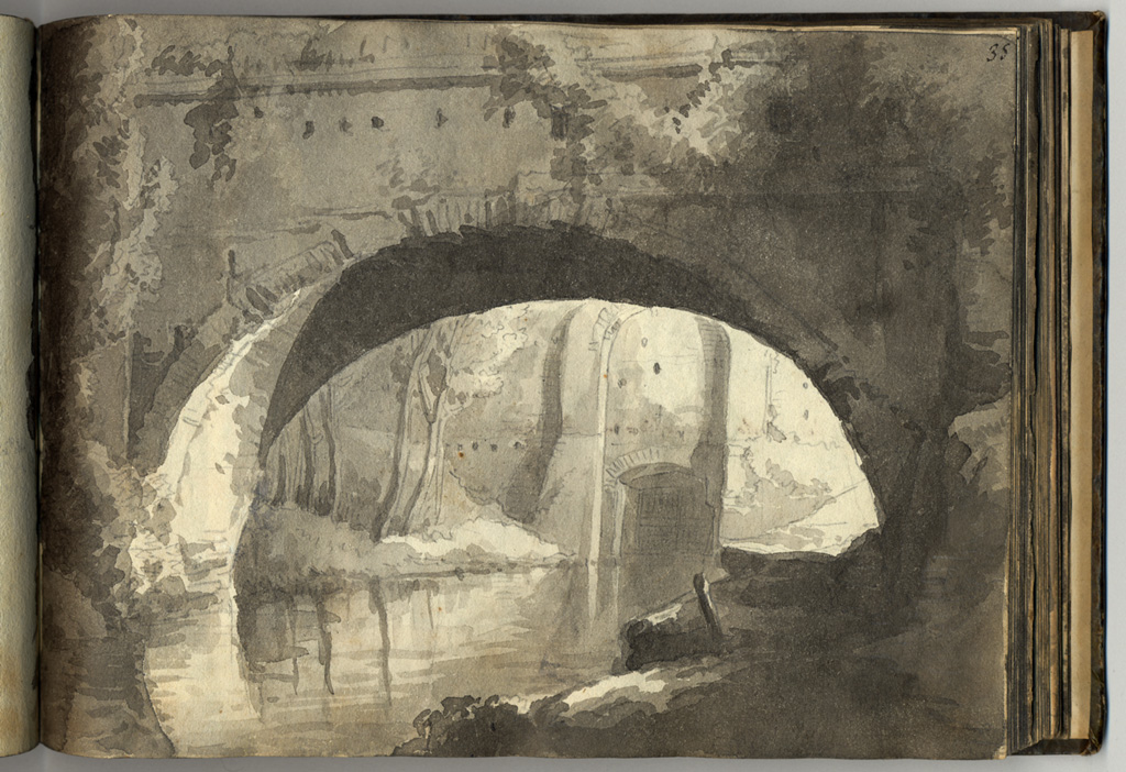 grand'arco fuori del porto naviglio inBologna, ponte (stampa, elemento d'insieme) di Basoli Antonio (sec. XIX)