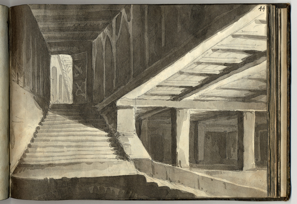 scala sotterranea del Teatro del Corso in Bologna, interno (stampa, elemento d'insieme) di Basoli Antonio (sec. XIX)