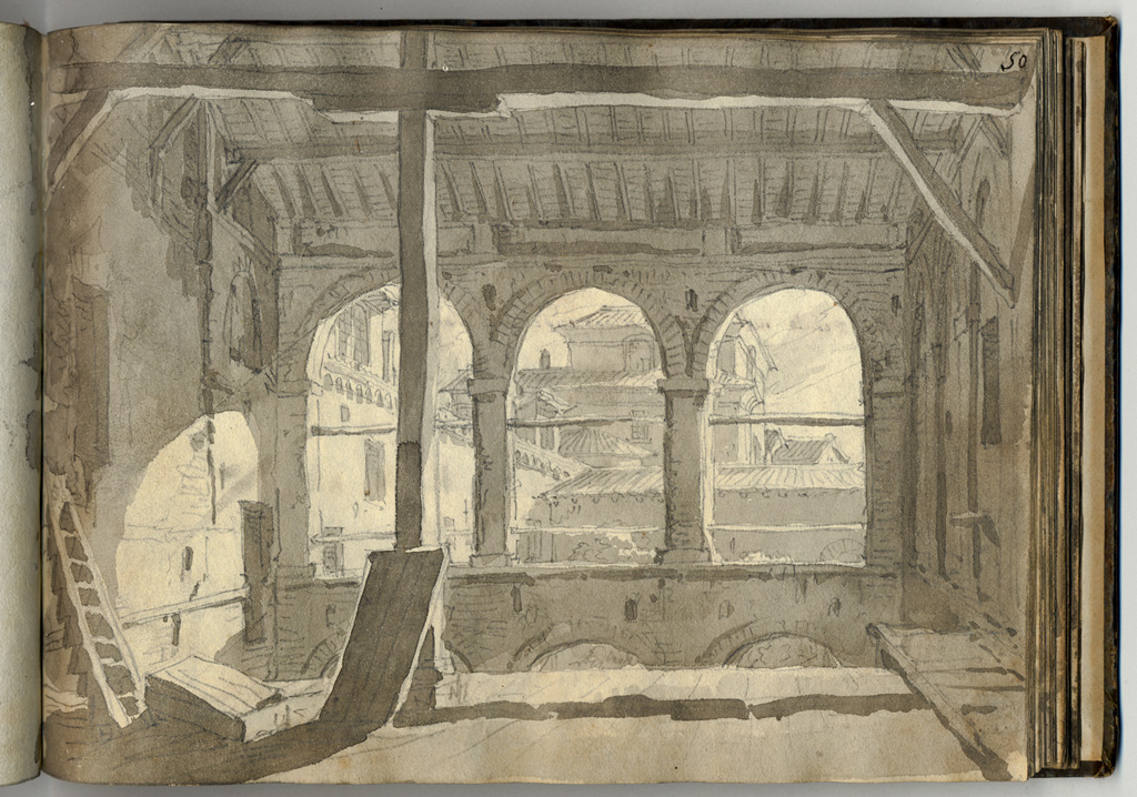 altra veduta nel sudetto magazeno in Bologna, veduta (stampa, elemento d'insieme) di Basoli Antonio (sec. XIX)