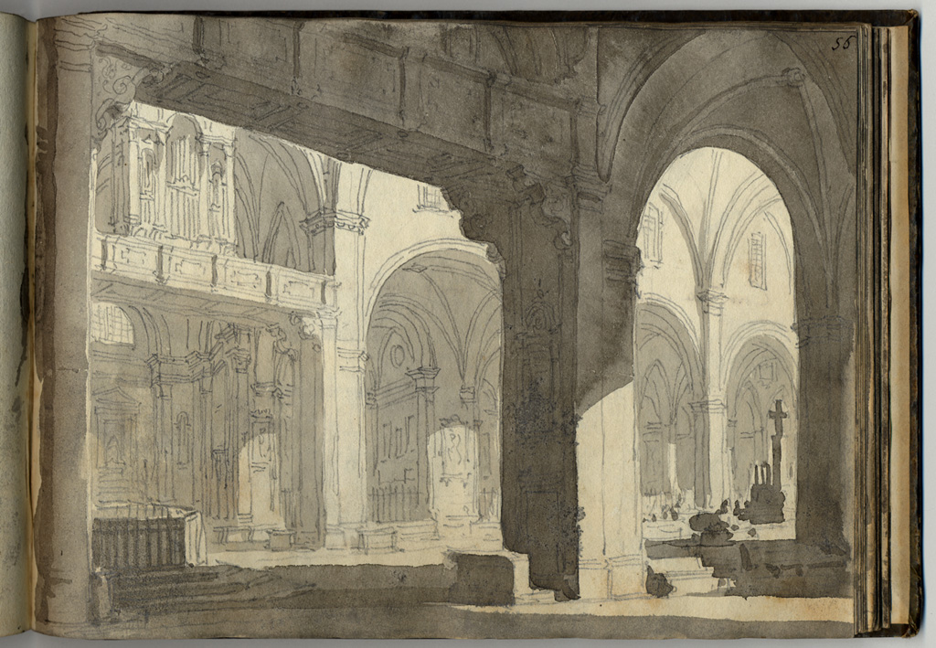 interno della chiesa di San Giovanni in Monte in Bologna, interno di chiesa (stampa, elemento d'insieme) di Basoli Antonio (sec. XIX)