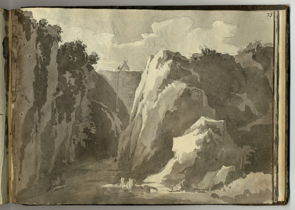 esterno della grotta di Denis, veduta con grotta (stampa, elemento d'insieme) di Basoli Antonio (sec. XIX)