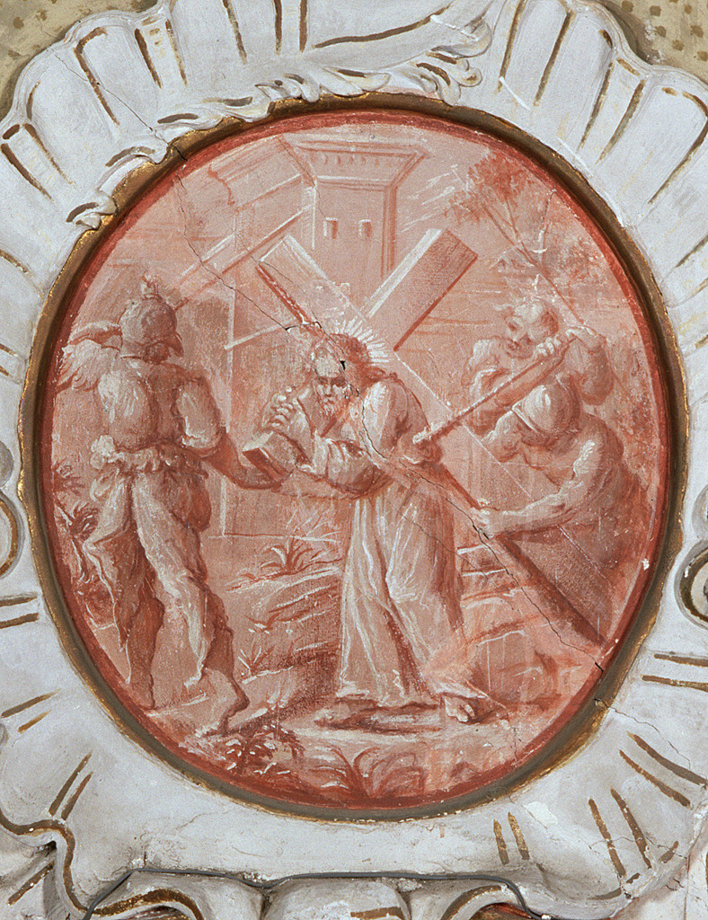 Gesù Cristo caricato della croce (Via Crucis II) (dipinto, elemento d'insieme) - ambito ferrarese (metà sec. XVIII)