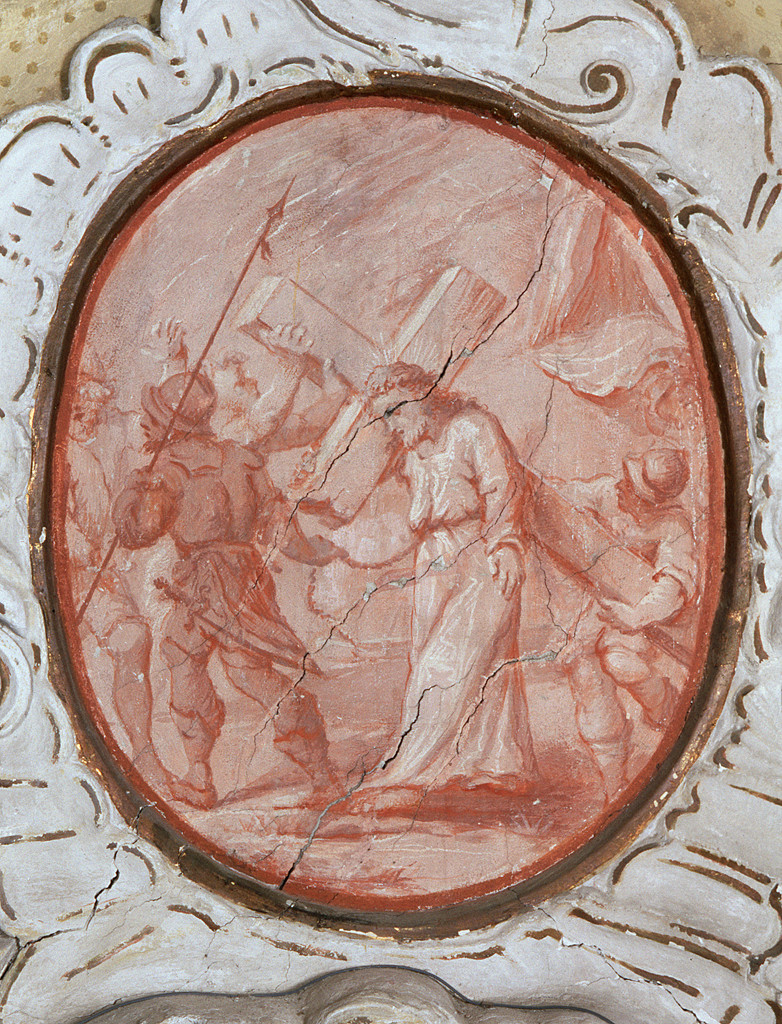 Gesù Cristo aiutato dal cireneo a portare la croce (Via Crucis V) (dipinto, elemento d'insieme) - ambito ferrarese (metà sec. XVIII)