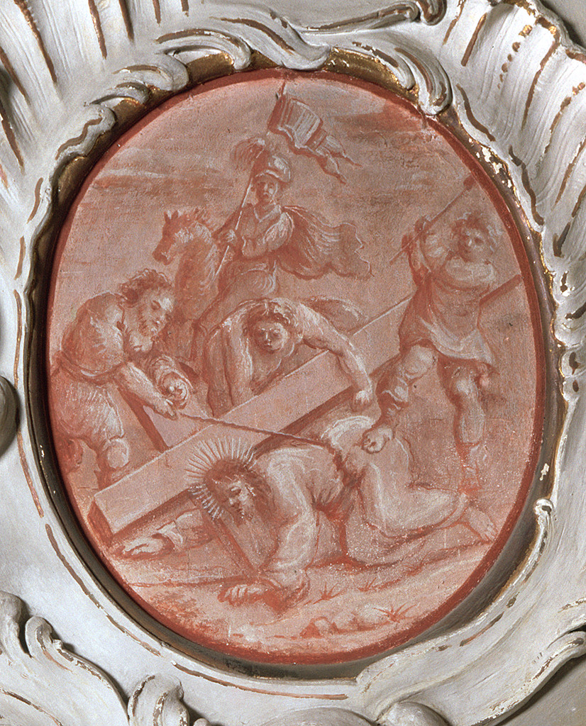 Gesù Cristo cade la terza volta (Via Crucis IX) (dipinto, elemento d'insieme) - ambito ferrarese (metà sec. XVIII)