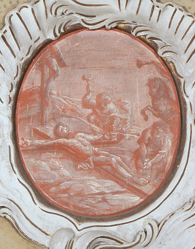 Gesù Cristo inchiodato alla croce (Via Crucis XI) (dipinto, elemento d'insieme) - ambito ferrarese (metà sec. XVIII)