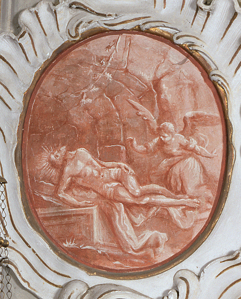 Gesù Cristo deposto nel sepolcro (Via Crucis XIV) (dipinto, elemento d'insieme) - ambito ferrarese (metà sec. XVIII)