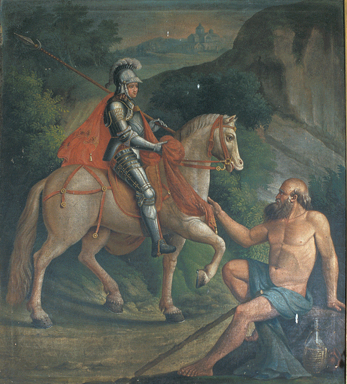 San Martino dona parte del mantello al povero (dipinto) - ambito ferrarese (secc. XIX/ XX)