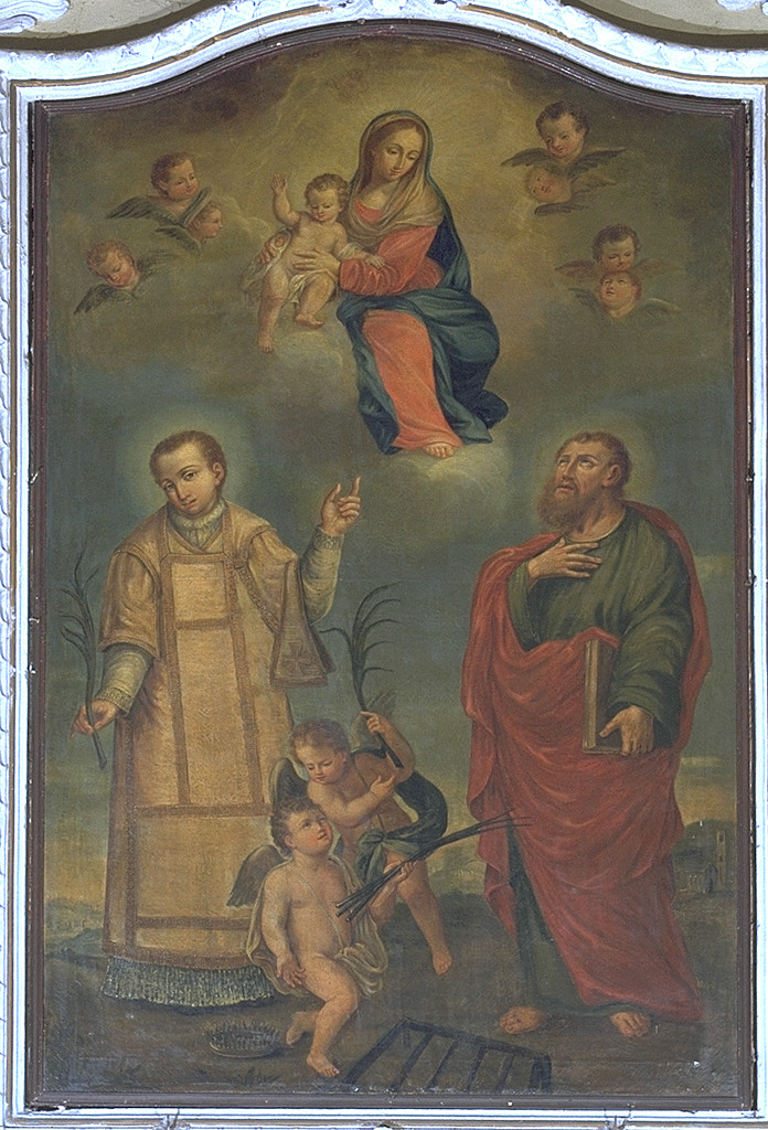 Madonna con Bambino appare a san Vincenzo e sant'Anastasio, Madonna con Bambino e Santi (pala d'altare) - manifattura ferrarese (ultimo quarto sec. XVIII)