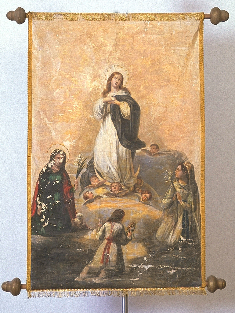 Madonna Assunta con sant'Agnese e una santa, Madonna Assunta (stendardo processionale) - manifattura ferrarese (secc. XIX/ XX)