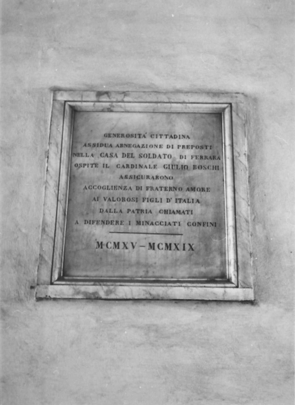 lapide celebrativa - bottega ferrarese (sec. XX)