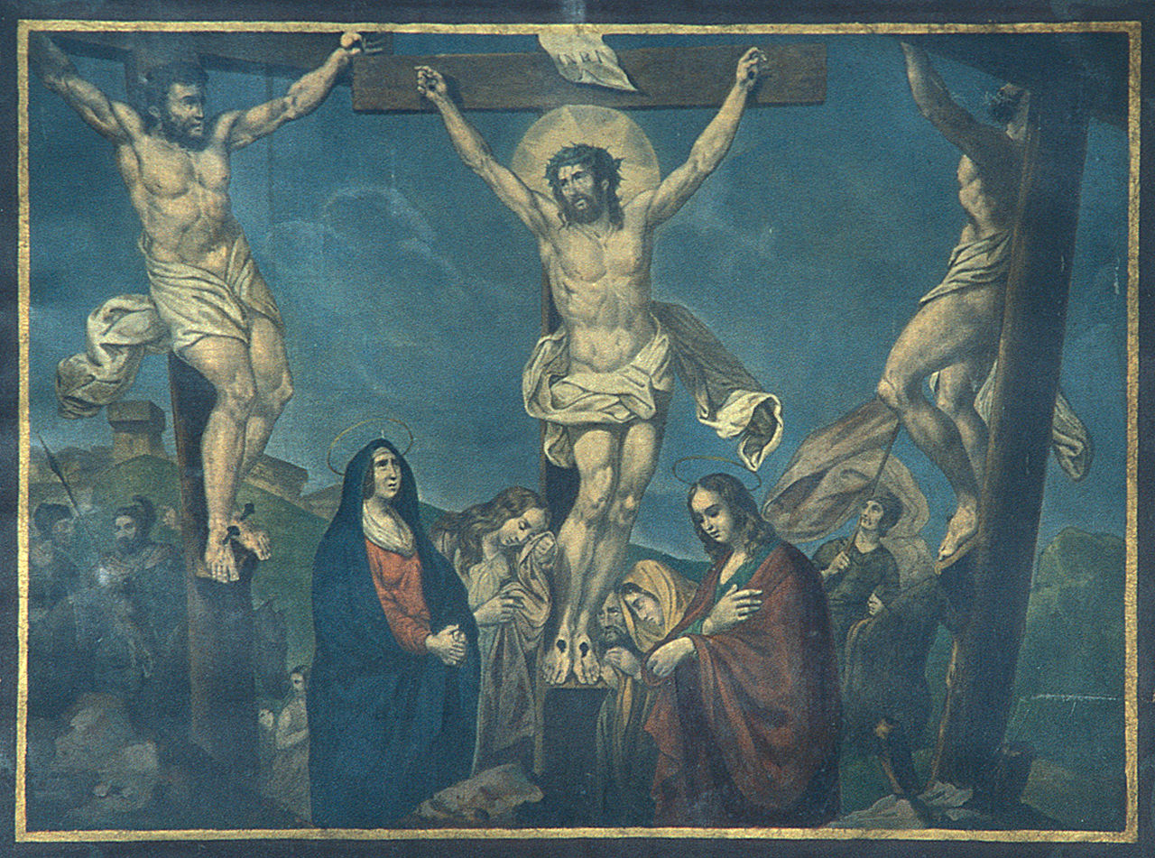 Gesù Cristo morto in croce (Via Crucis XII) (stampa, elemento d'insieme) - ambito italiano (seconda metà sec. XIX)