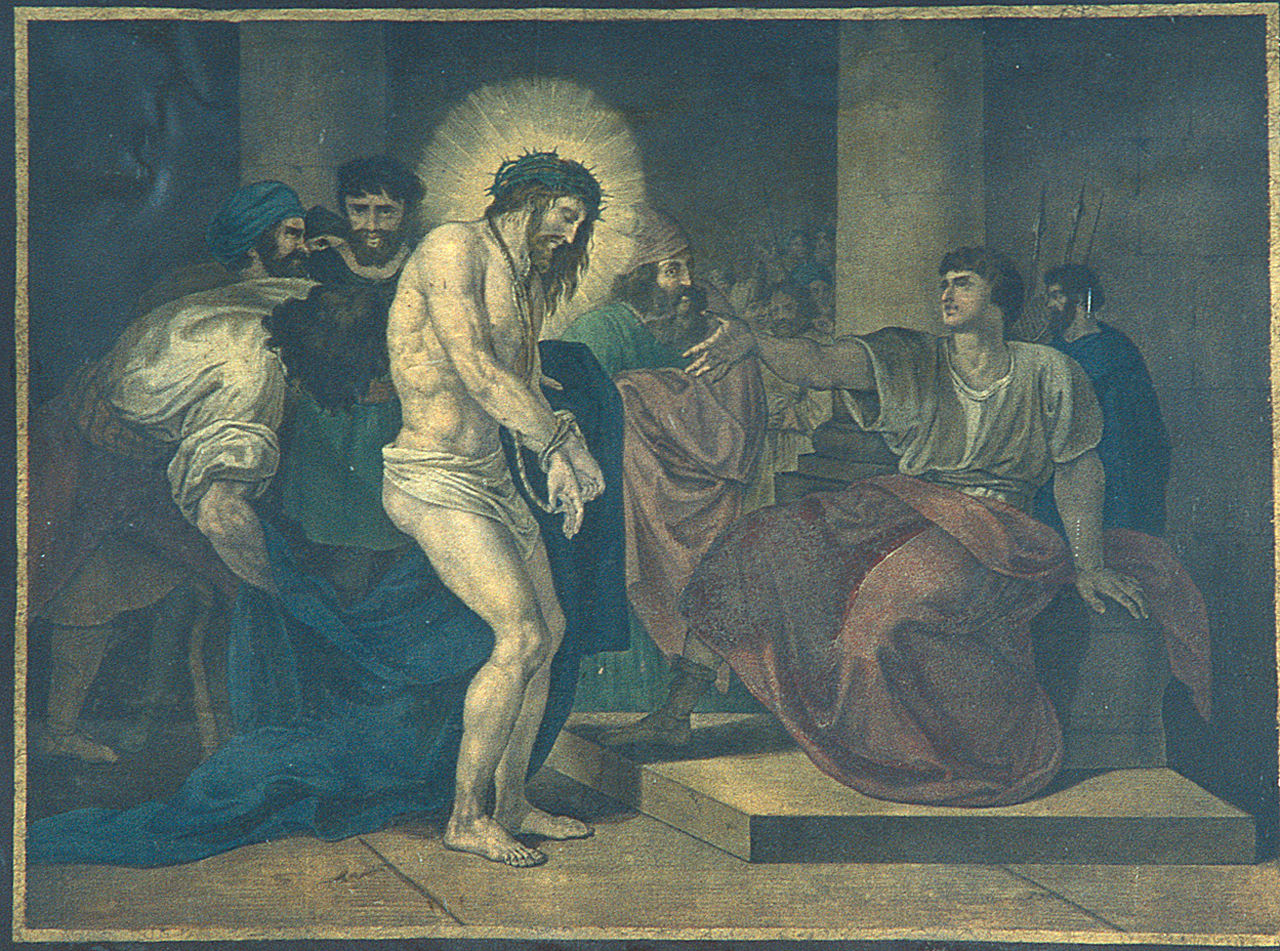 Gesù Cristo condannato a morte (Via Crucis I) (stampa, elemento d'insieme) - ambito italiano (seconda metà sec. XIX)