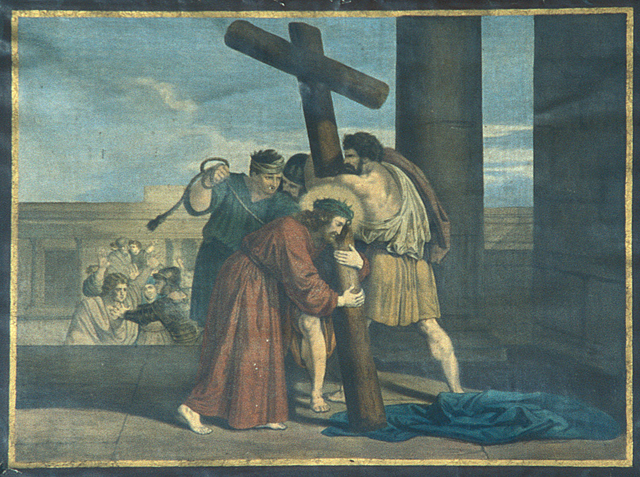 Gesù Cristo caricato della croce (Via Crucis II) (stampa, elemento d'insieme) - ambito italiano (seconda metà sec. XIX)