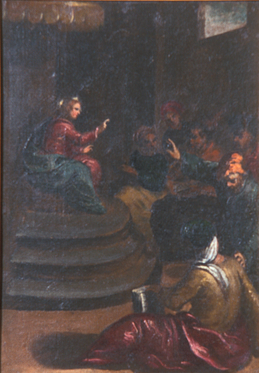 Gesù nel tempio tra i dottori (dipinto, elemento d'insieme) di Scarsella Ippolito detto Scarsellino (inizio sec. XVII)