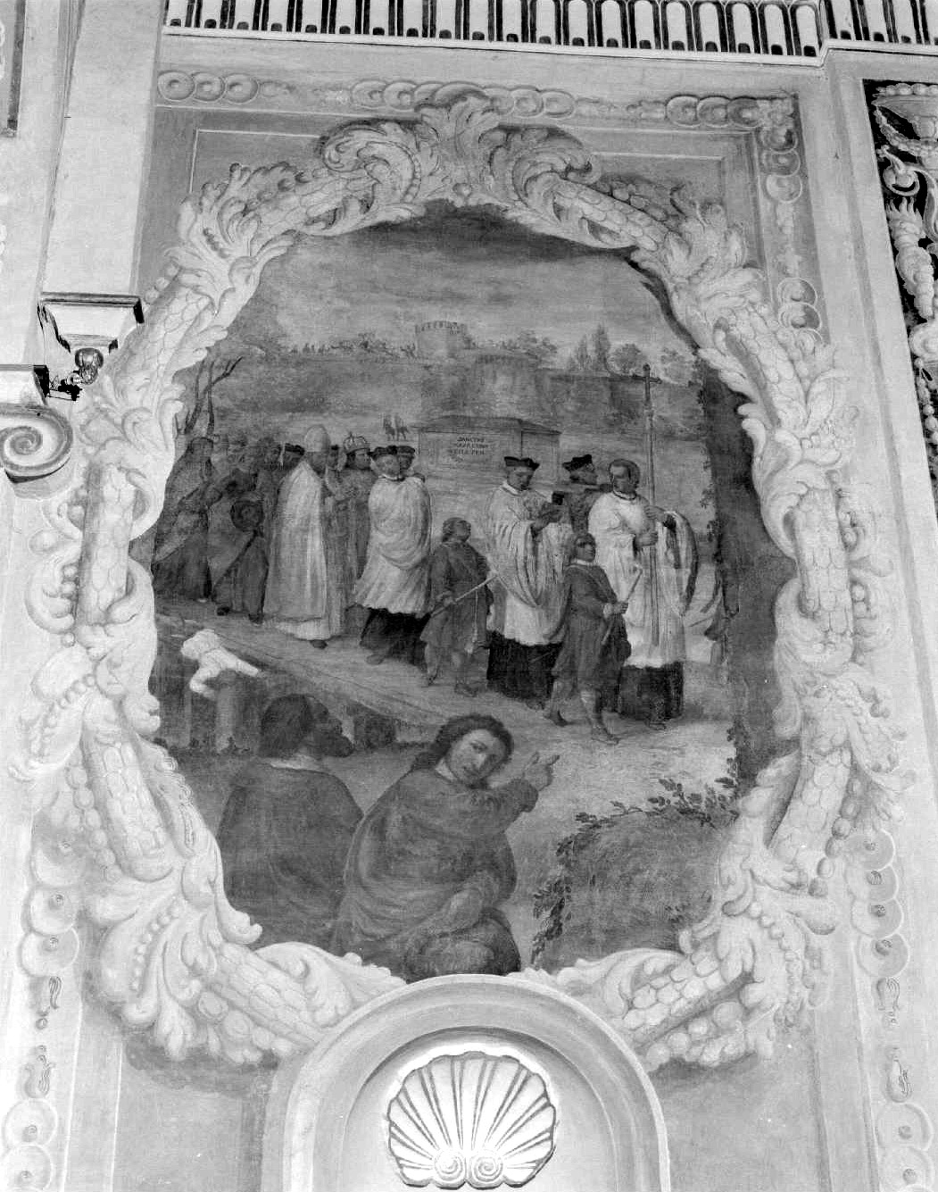 Episodio della vita di San Maurelio (decorazione pittorica) di Ferrari Francesco (sec. XVII)