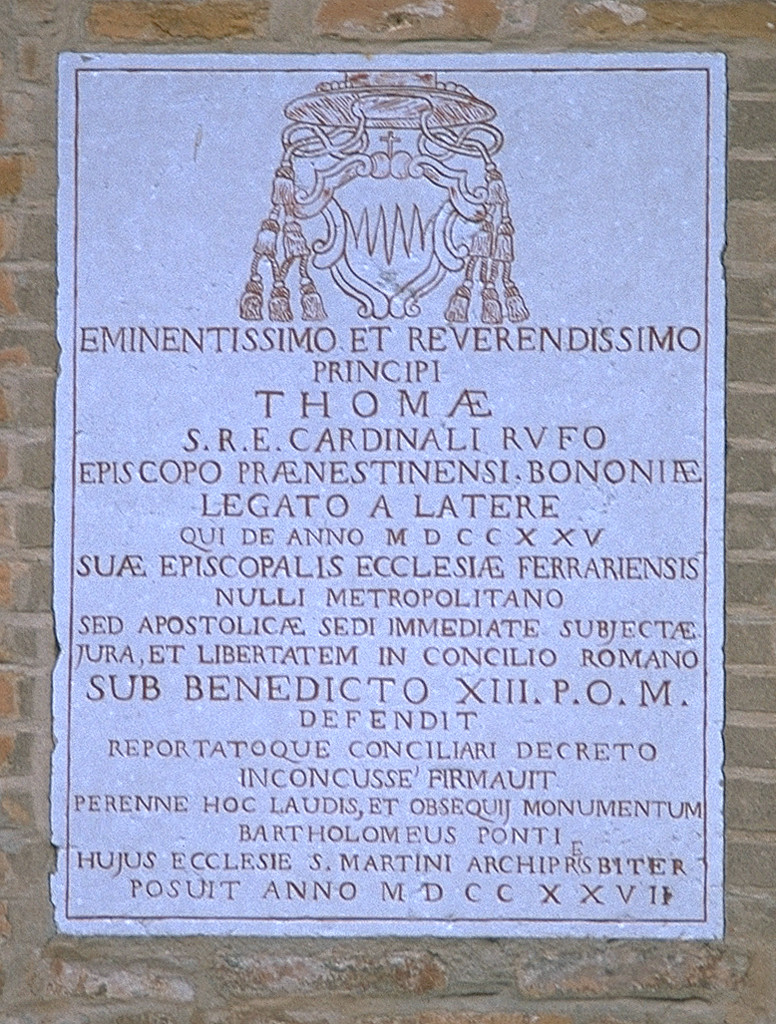 lapide commemorativa - manifattura ferrarese (sec. XVIII)