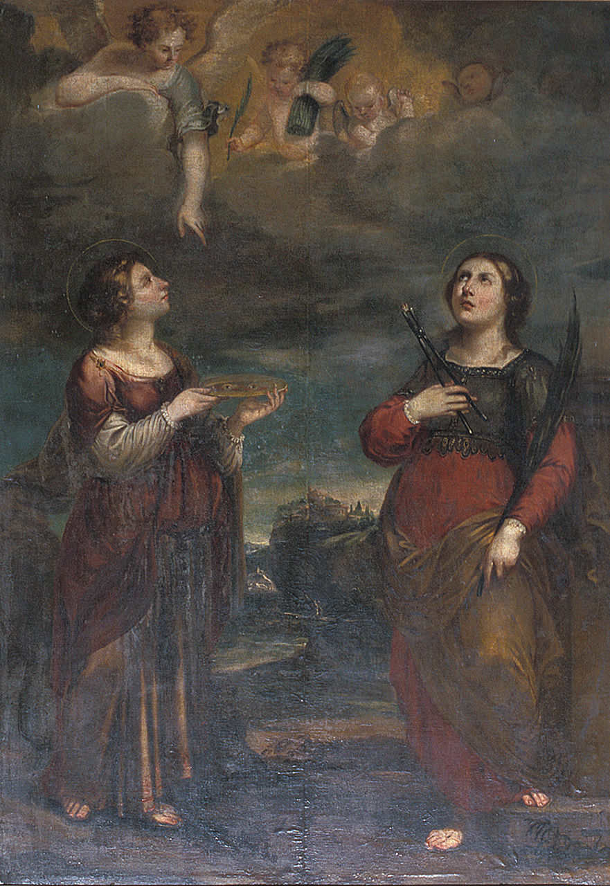 Santa Lucia e Sant'Apollonia (dipinto, elemento d'insieme) - ambito ferrarese (seconda metà sec. XVII)