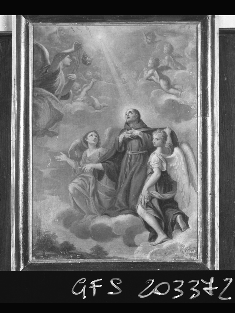 Santo francescano portato da angeli (dipinto) di Graziani Ercole il Giovane (prima metà sec. XVIII)