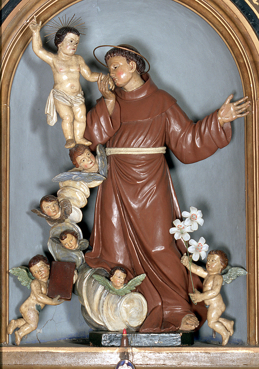Sant'Antonio da Padova con il bambino (statua, opera isolata) - bottega ferrarese (sec. XVIII)