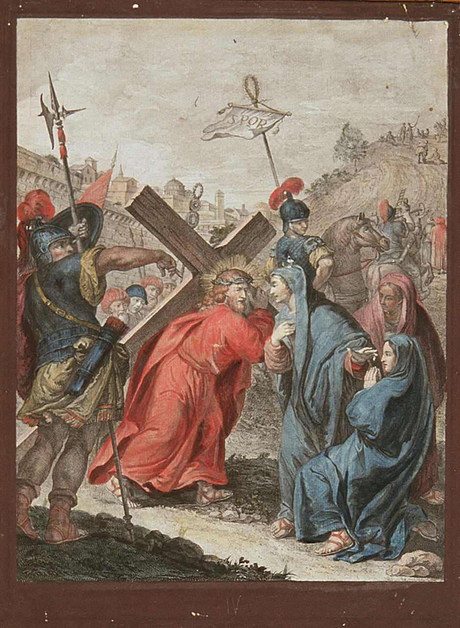 Gesù Cristo incontra la Madonna e le pie donne (Via Crucis IV) (incisione, elemento d'insieme) di Fontebasso Francesco, Baratti Antonio (metà sec. XVIII)
