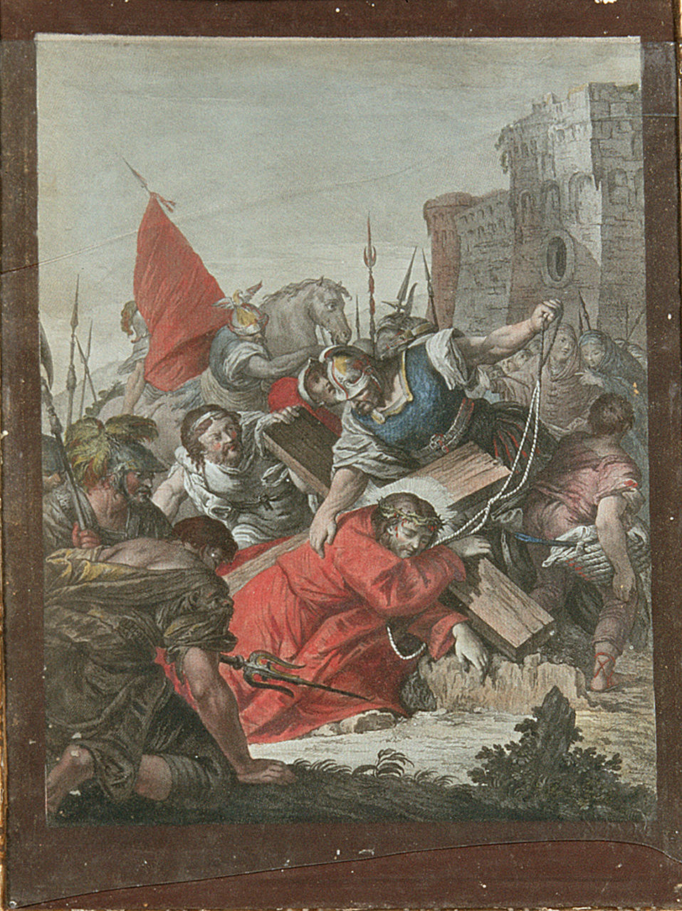 Gesù Cristo cade la seconda volta (Via Crucis VII) (incisione, elemento d'insieme) di Marieschi Jacopo detto Jacopo di Paolo, Baratti Antonio (sec. XVIII)