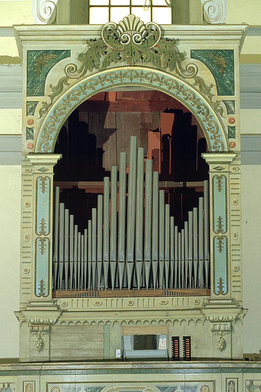 cassa d'organo, elemento d'insieme - bottega ferrarese (sec. XIX)