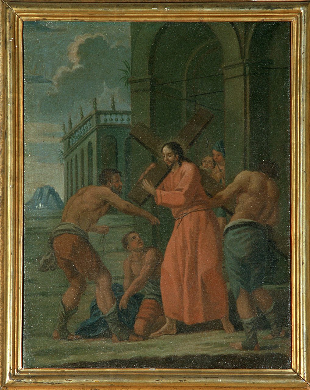 stazione II: Gesù caricato della croce (dipinto, elemento d'insieme) - ambito ferrarese (sec. XVIII)