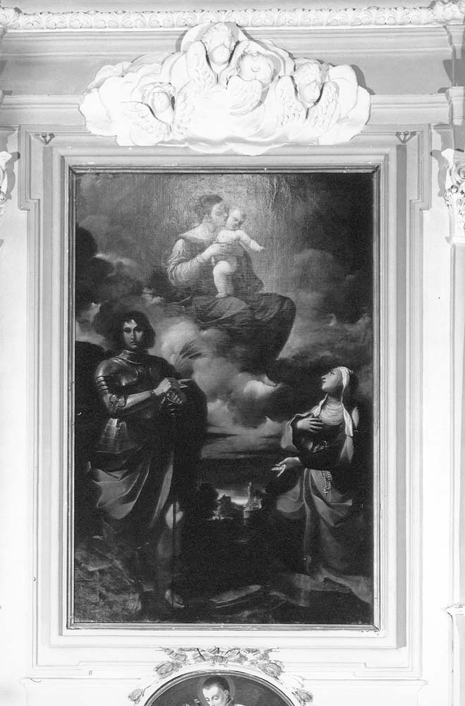 Madonna con Bambino in gloria con San Pancrazio e una santa monaca (Santa Chiara?), Madonna con Bambino in gloria (dipinto) di Barbieri Giovanni Francesco detto Guercino, Gennari Lorenzo (sec. XVII)