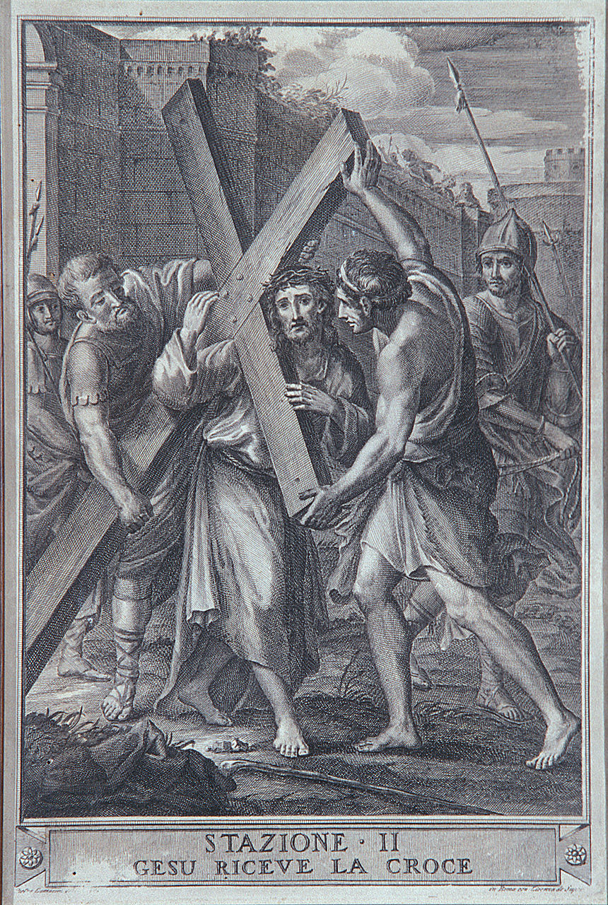 stazione II: Gesù caricato della croce (stampa, elemento d'insieme) di Camuccini Pietro (ultimo quarto sec. XVIII)