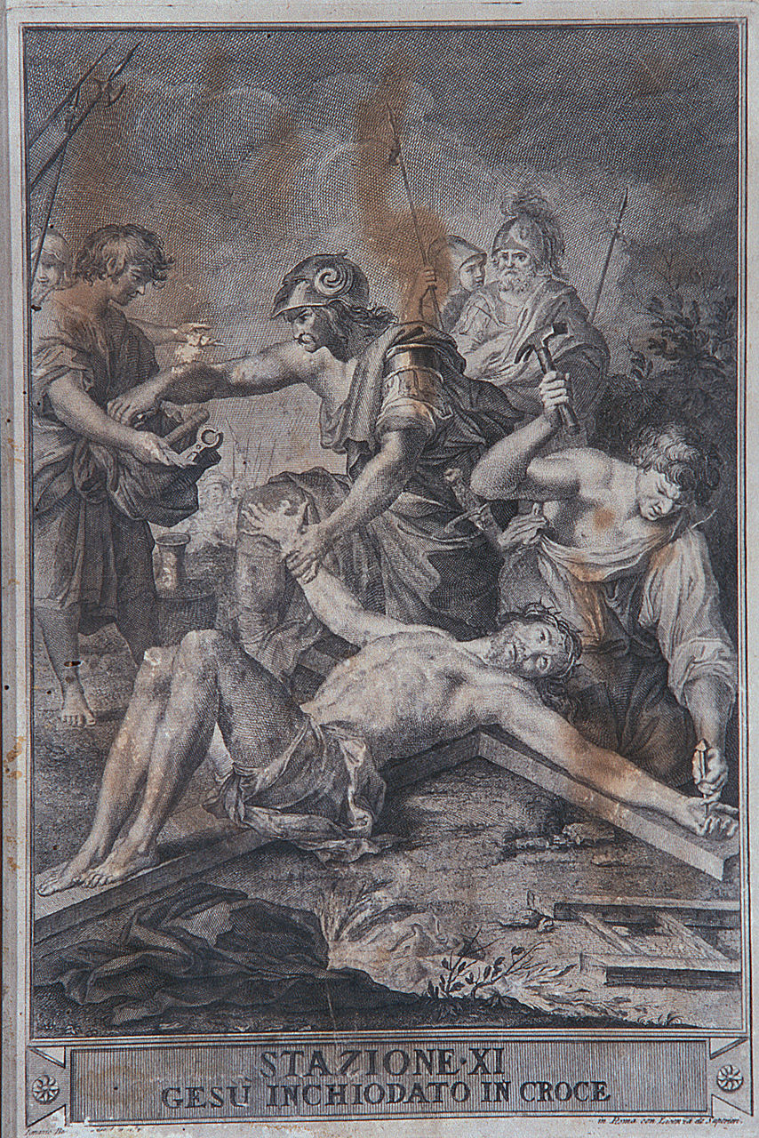 stazione XI: Gesù inchiodato alla croce (stampa, elemento d'insieme) - ambito romano (ultimo quarto sec. XVIII)