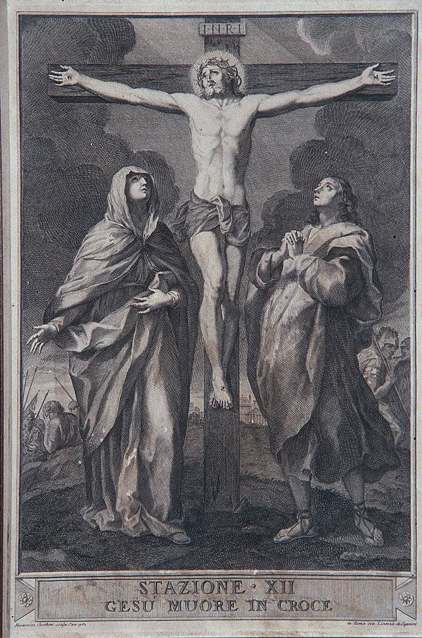 stazione XII: Gesù innalzato e morto in croce (stampa, elemento d'insieme) di Cecchini Francesco (ultimo quarto sec. XVIII)