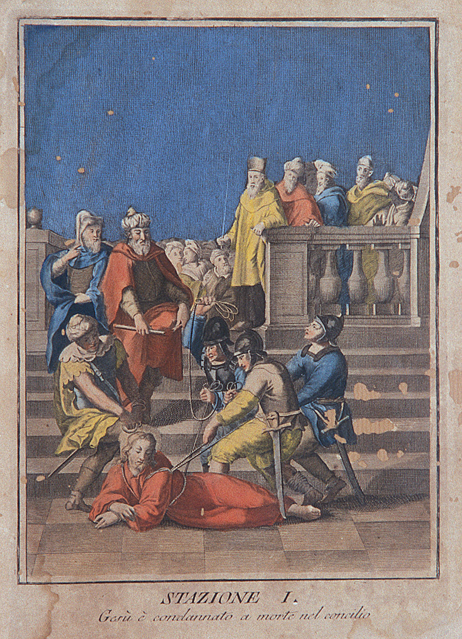 stazione I: Gesù condannato a morte (stampa, elemento d'insieme) - ambito italiano (prima metà sec. XIX)