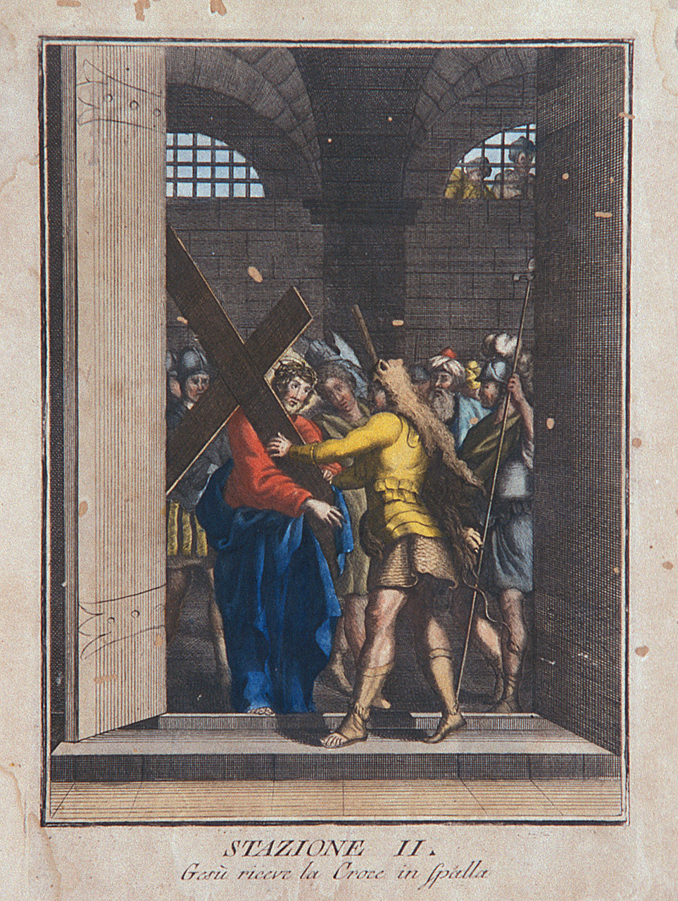 stazione II: Gesù caricato della croce (stampa, elemento d'insieme) - ambito italiano (prima metà sec. XIX)