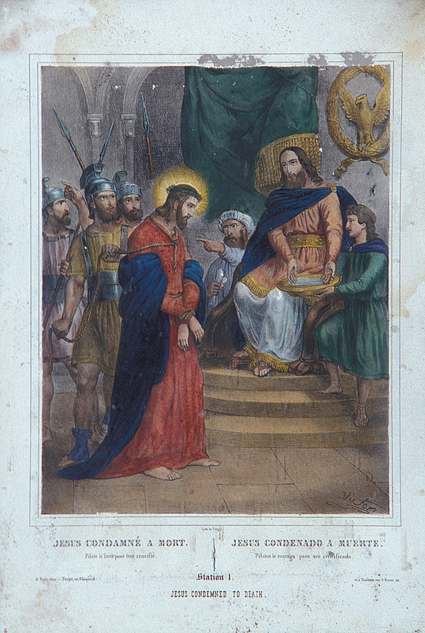 stazione I: Gesù condannato a morte (stampa, elemento d'insieme) - ambito francese (seconda metà sec. XIX)